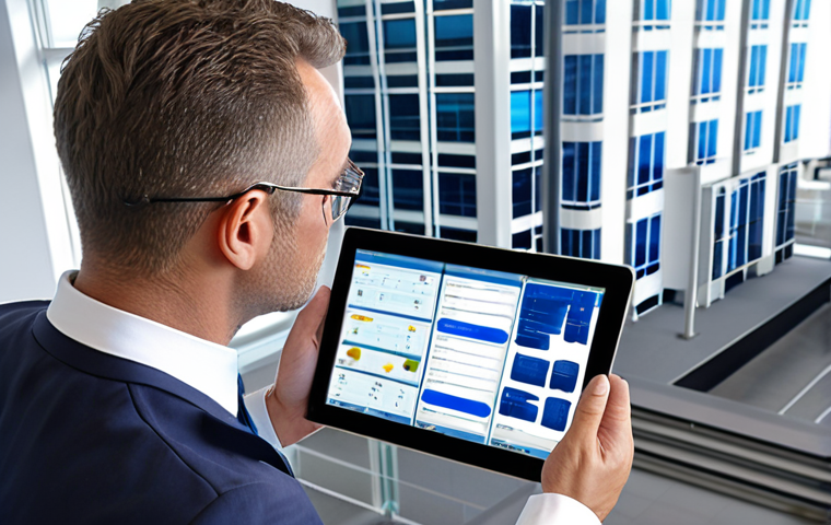 **
Prompt: Smart building management, public administrator using a tablet for facility inspection, data displayed on screen, modern and efficient, showcasing improved workflow, bright and professional setting.
**