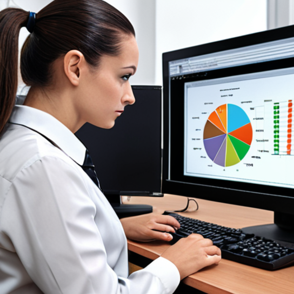 A public administrator analyzing data on a computer, emphasizing the importance of data analysis skills in the evolving role.