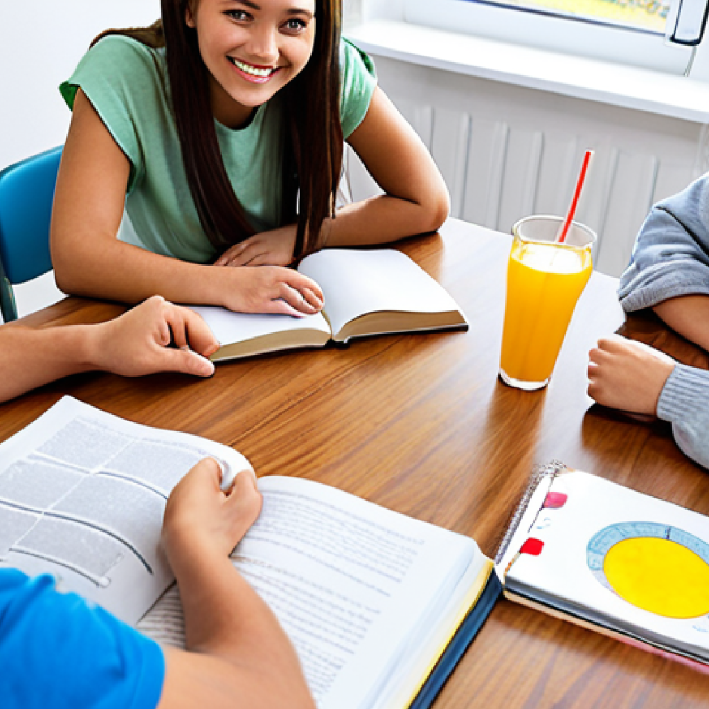 **

A small study group of 4-6 people, smiling and working together at a table filled with textbooks and study materials.  Bright, encouraging atmosphere.  Include snacks and drinks on the table. Focus on teamwork and positive energy.

**