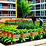 **

"A vibrant community garden in an apartment complex, families tending to plants, children playing nearby, flowers blooming, showcasing community spirit, safe for work, appropriate content, fully clothed, family-friendly, professional photography, perfect anatomy, natural proportions."

**