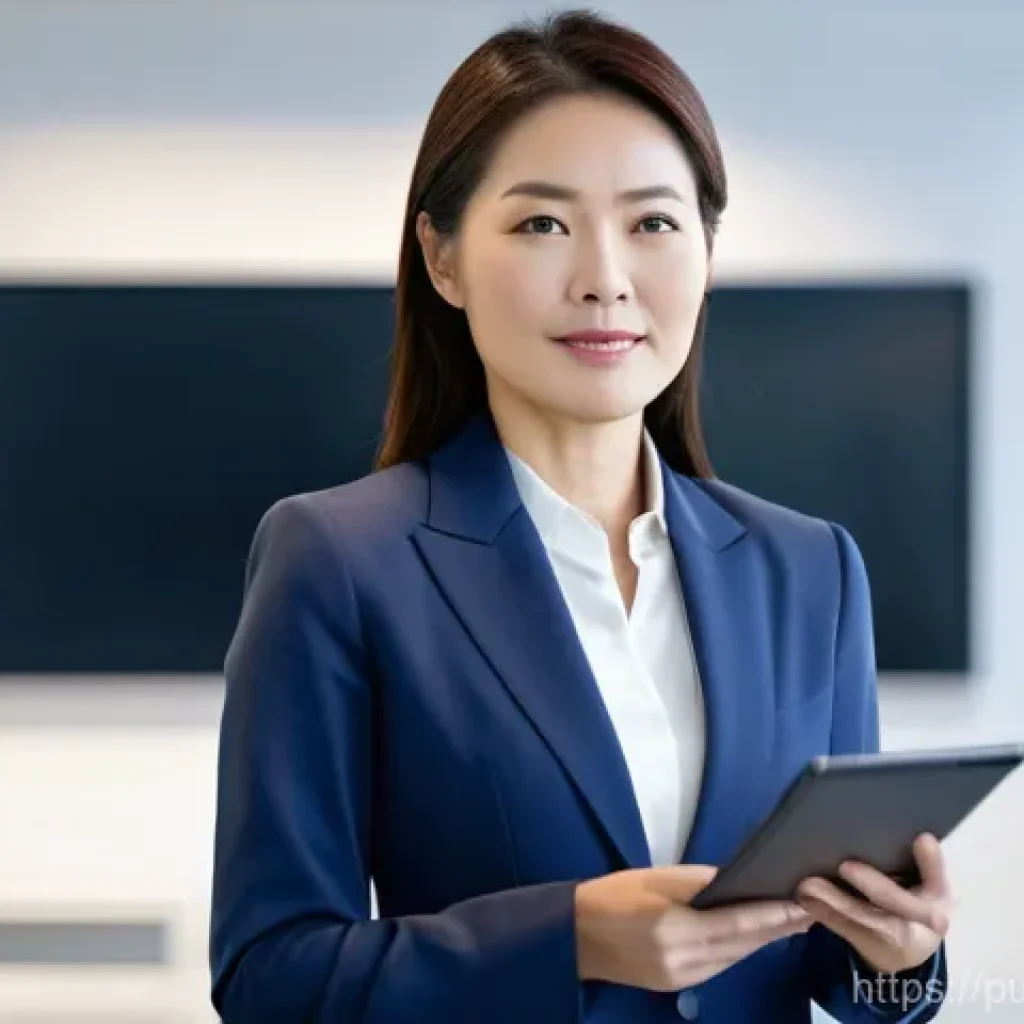 공공관리사 자격증 취득 후 진로 - **A highly professional and intelligent-looking East Asian female in her late 40s or early 50s, dres...