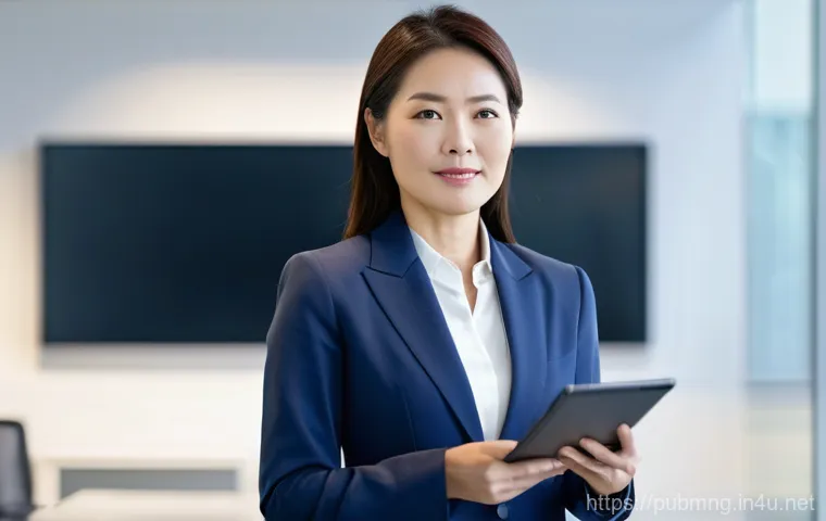 공공관리사 자격증 취득 후 진로 - **A highly professional and intelligent-looking East Asian female in her late 40s or early 50s, dres...