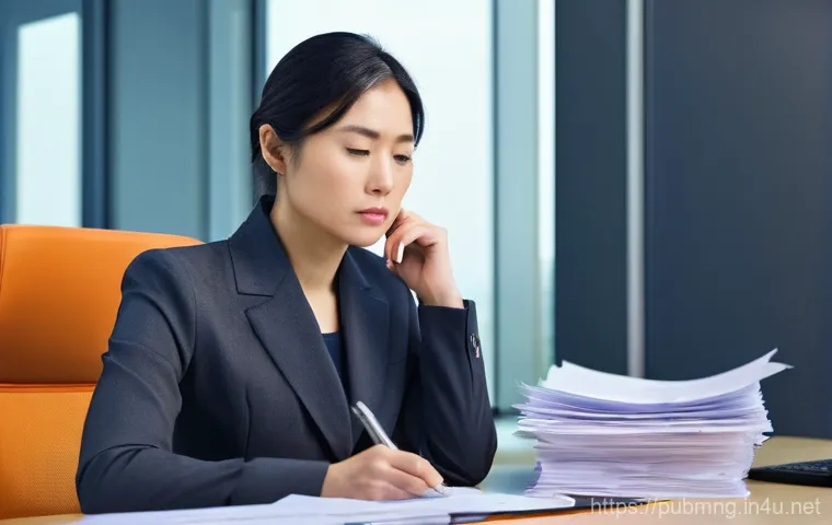 공공관리사 직무에서의 윤리적 문제와 해결 방법 - **Image Prompt 1: The Weight of Transparency**
A serious-looking East Asian female public manage...