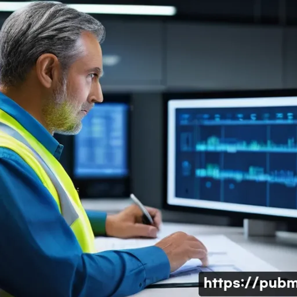 공공관리사 취업 후 커리어 관리 방법 - **Prompt:** A focused, middle-aged male (40s-50s) electrical safety manager in a modern industrial c...