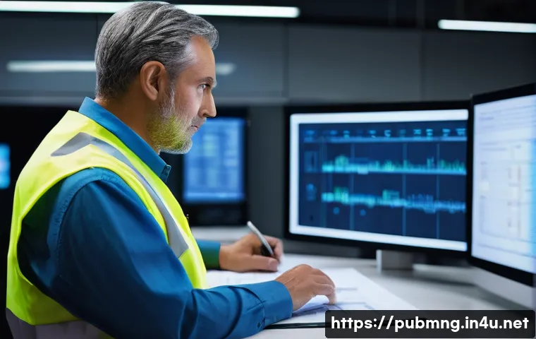 공공관리사 취업 후 커리어 관리 방법 - **Prompt:** A focused, middle-aged male (40s-50s) electrical safety manager in a modern industrial c...